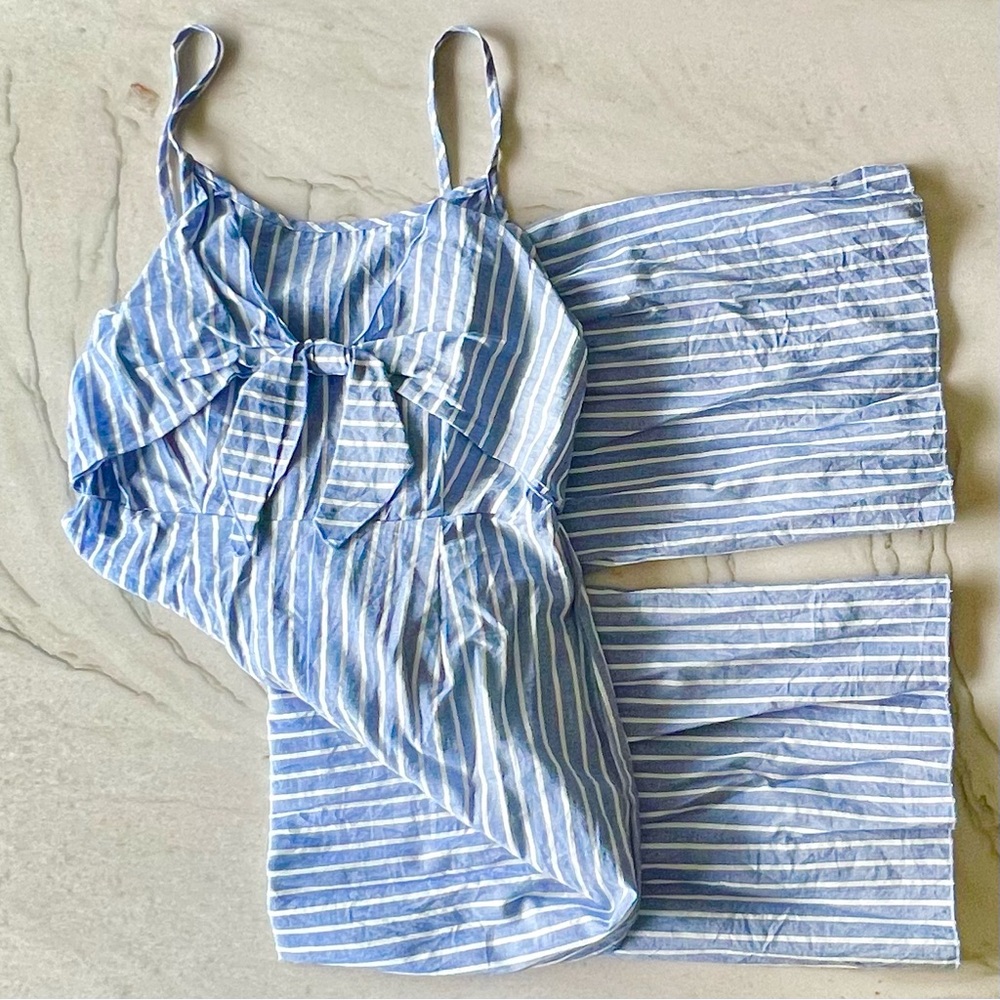 Striped White and Chambray-Denim Blue colored Jumpsuit Jumper
